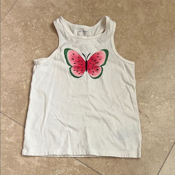 Old Navy White Tank Top with Pink and Green Watermelon Butterfly - Picture 1 of 4
